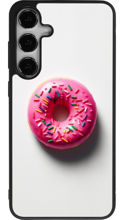 Samsung Galaxy S24+ Case Hülle - Silikon schwarz Weisser Hintergrund, pinker Donut