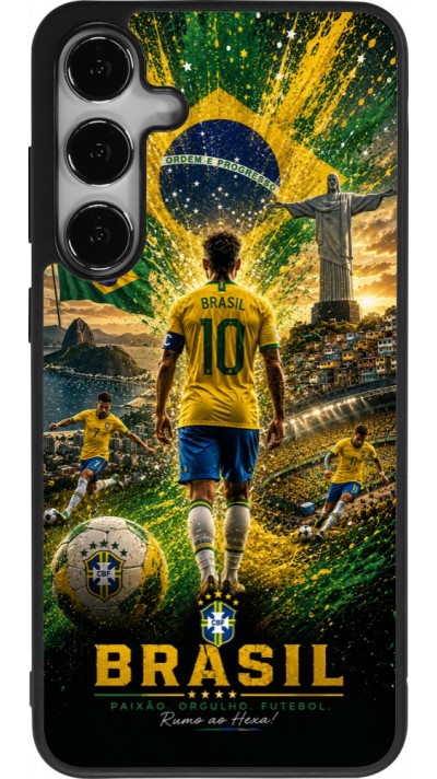 Coque Samsung Galaxy S24+ - Silicone rigide noir Football Brésil splash 2026