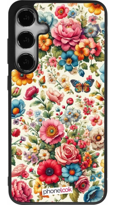 Coque Samsung Galaxy S24+ - Silicone rigide noir Spring 25 printemps fleuri