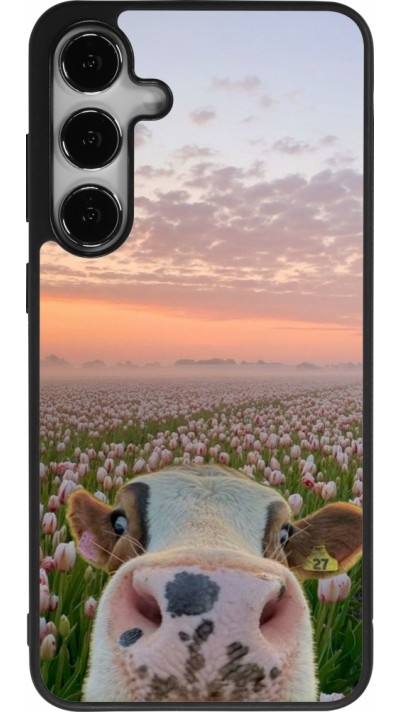 Coque Samsung Galaxy S24+ - Silicone rigide noir Cow with tulips 2026