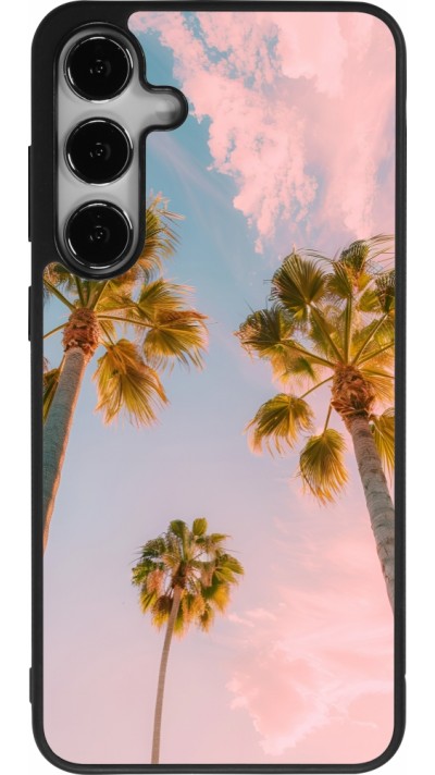 Coque Samsung Galaxy S24+ - Silicone rigide noir Summer 2025 Palmiers