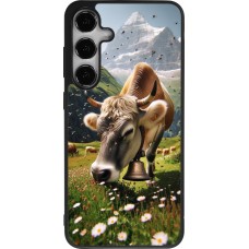 Coque Samsung Galaxy S24+ - Silicone rigide noir Vache montagne Valais