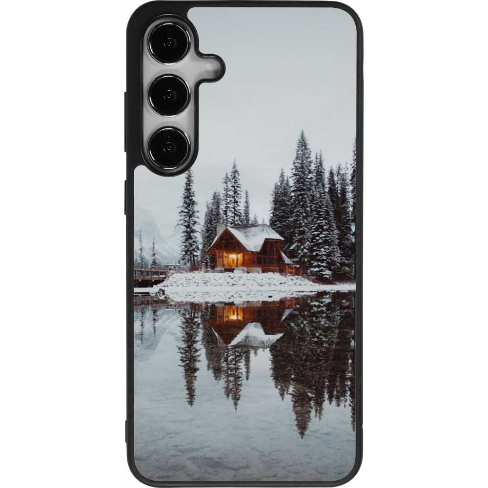 Coque Samsung Galaxy S24+ - Silicone rigide noir Winter 25 Winter house forest afternoon