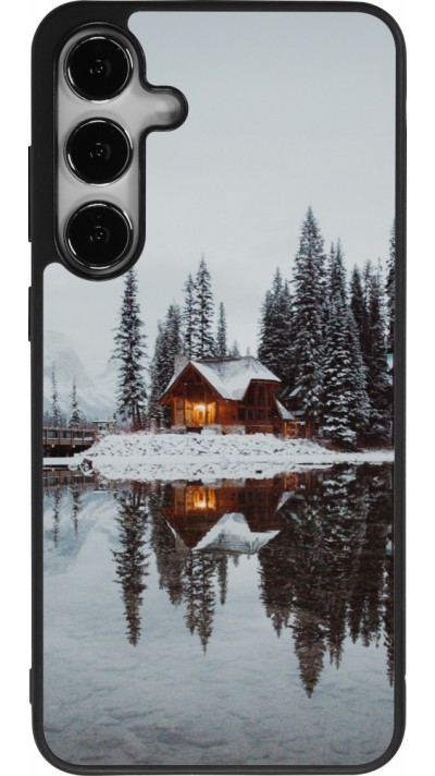 Coque Samsung Galaxy S24+ - Silicone rigide noir Winter 25 Winter house forest afternoon