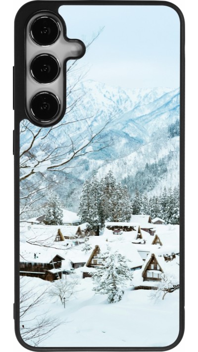 Coque Samsung Galaxy S24+ - Silicone rigide noir Winter 25 Winter snowy landscape