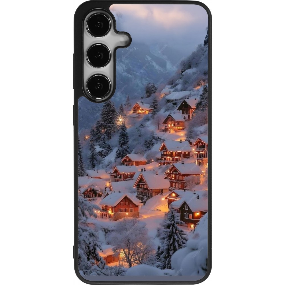 Coque Samsung Galaxy S24+ - Silicone rigide noir Winter 25 Winter snowy village