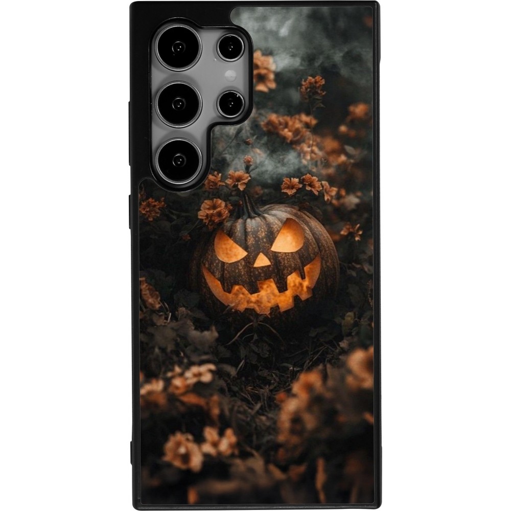Coque Samsung Galaxy S24 Ultra - Silicone rigide noir Halloween 2025 Pumpkin with flowers