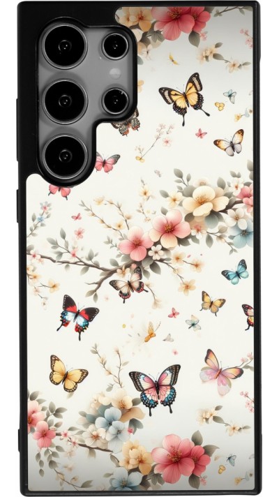 Coque Samsung Galaxy S24 Ultra - Silicone rigide noir Spring 25 Papillons Légers