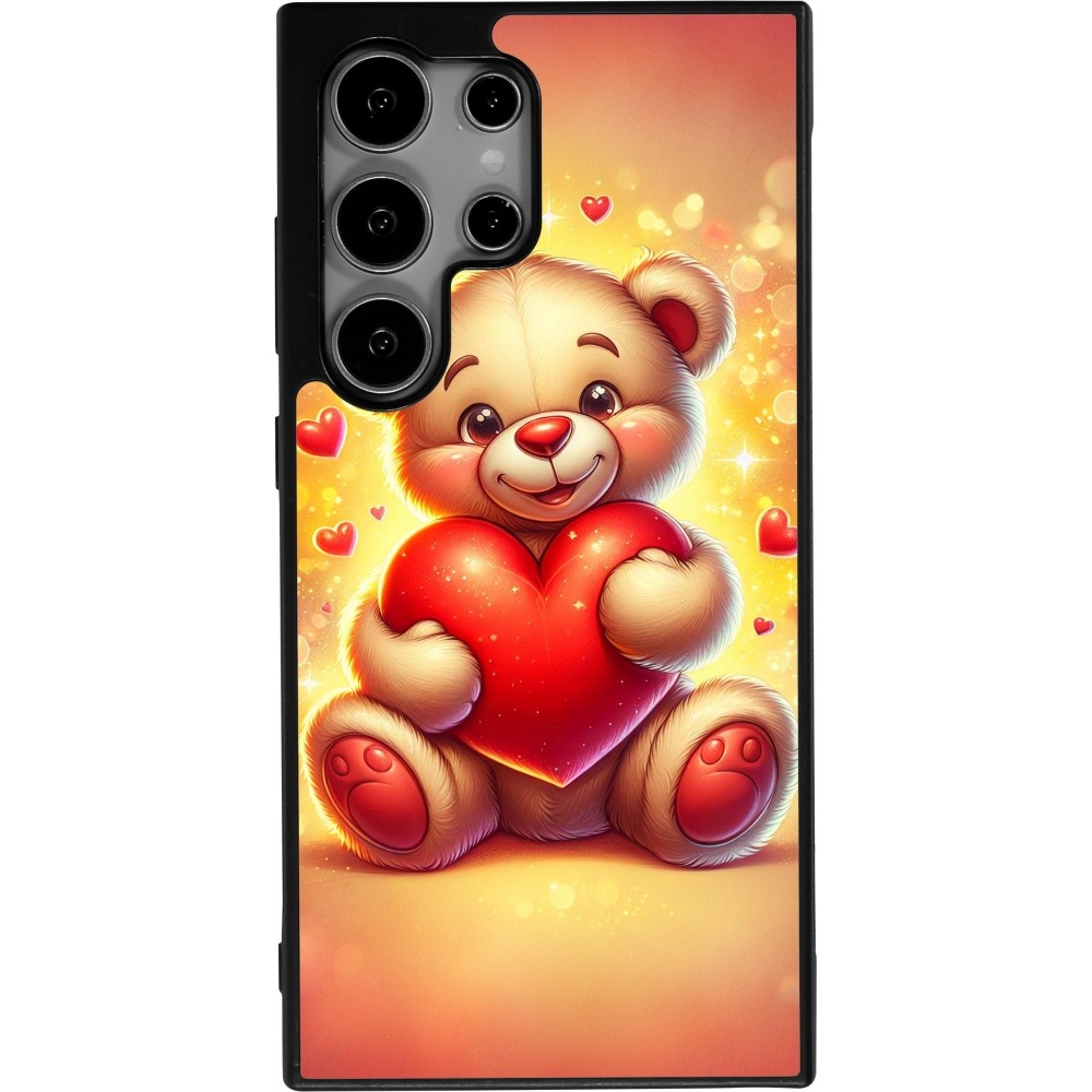 Coque Samsung Galaxy S24 Ultra - Silicone rigide noir Valentine 2024 Teddy love
