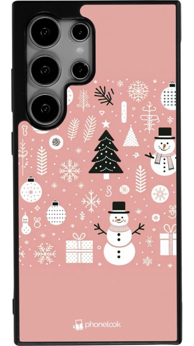 Coque Samsung Galaxy S24 Ultra - Silicone rigide noir Noël 2024 Rose Snowman Christmas