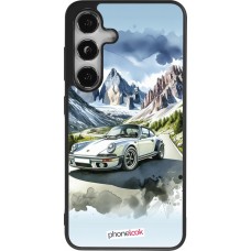 Coque Samsung Galaxy S25 - Silicone rigide noir Porsche 911 Mountain Watercolor