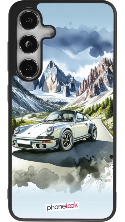 Coque Samsung Galaxy S25 - Silicone rigide noir Porsche 911 Mountain Watercolor