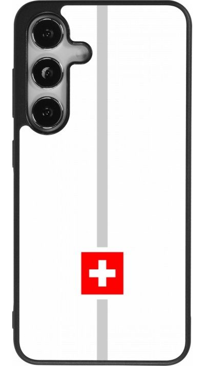 Coque Samsung Galaxy S25 - Silicone rigide noir Canton CH blanc