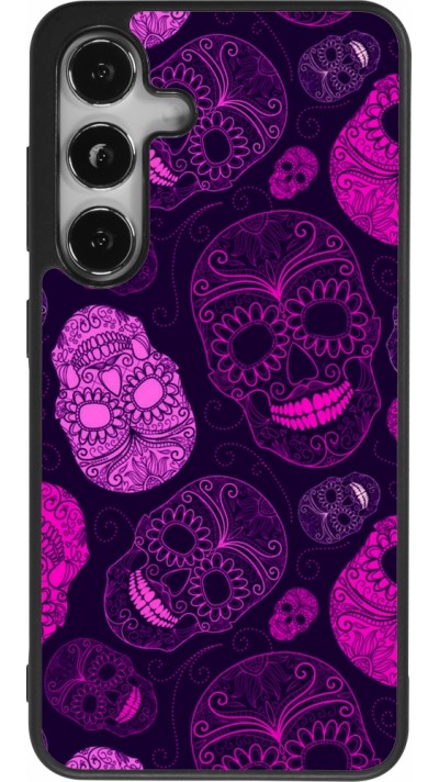 Samsung Galaxy S25 Case Hülle - Silikon schwarz Halloween 2023 pink skulls