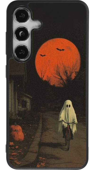 Samsung Galaxy S25 Case Hülle - Silikon schwarz Halloween 2025 Ghost on a bicycle