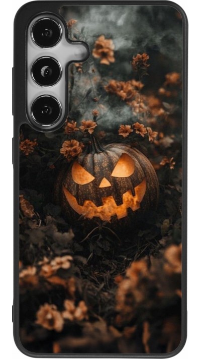 Samsung Galaxy S25 Case Hülle - Silikon schwarz Halloween 2025 Pumpkin with flowers