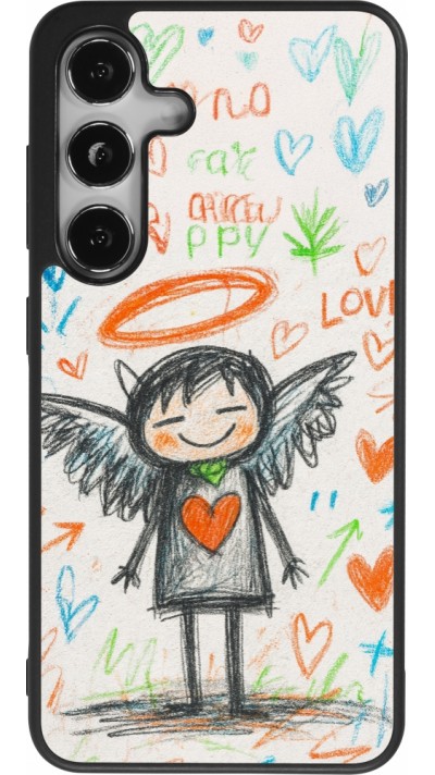 Coque Samsung Galaxy S25 - Silicone rigide noir Little Angel Sketch Love
