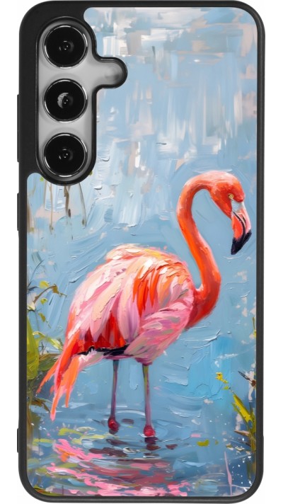 Coque Samsung Galaxy S25 - Silicone rigide noir Paint Flamingo