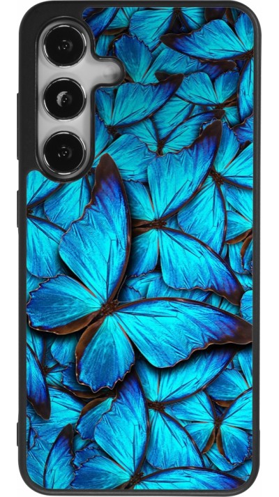Coque Samsung Galaxy S25 - Silicone rigide noir Papillon bleu