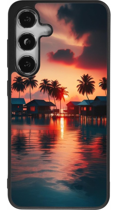 Coque Samsung Galaxy S25 - Silicone rigide noir Paradis Maldives