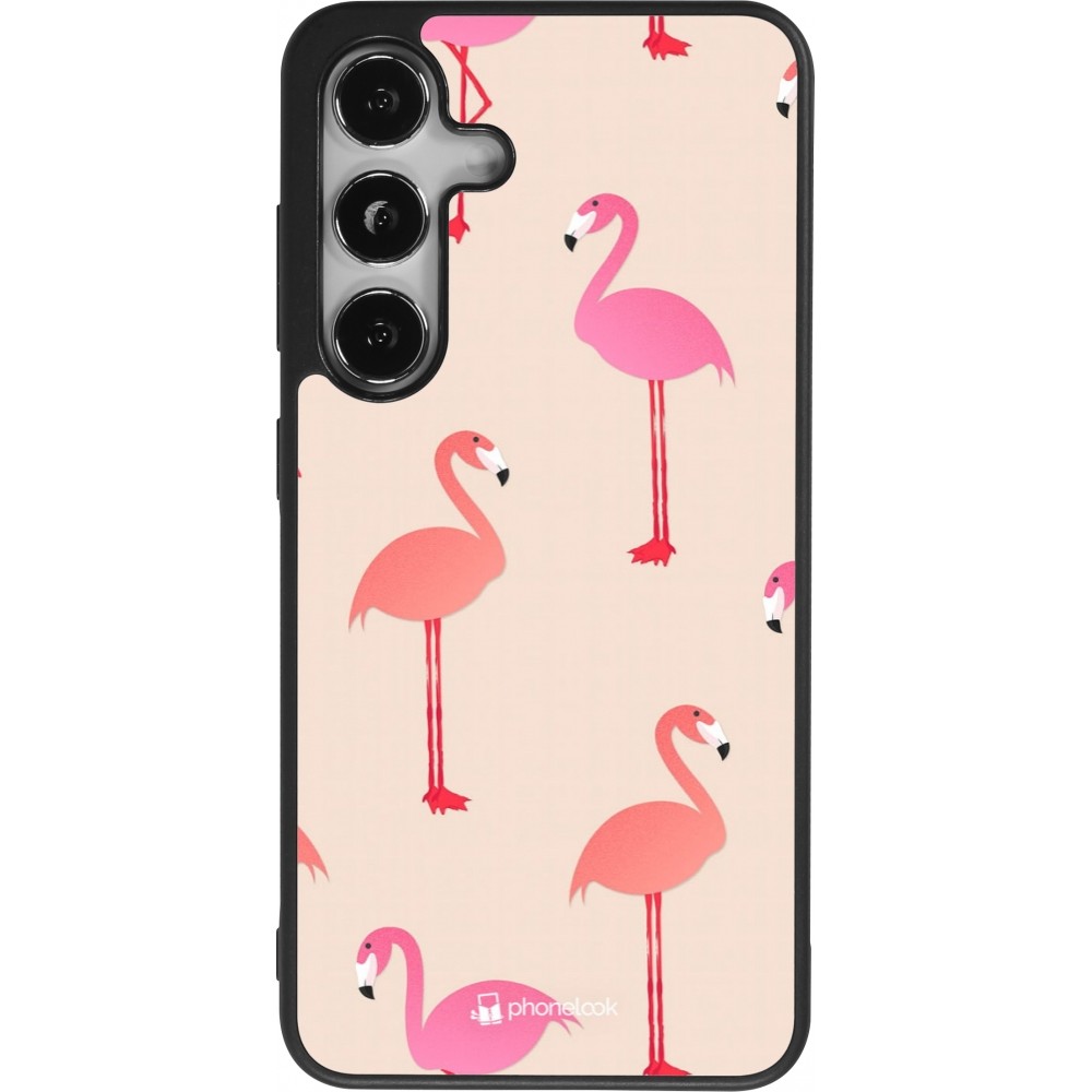 Coque Samsung Galaxy S25 - Silicone rigide noir Pink Flamingos Pattern