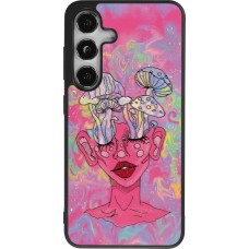 Coque Samsung Galaxy S25 - Silicone rigide noir Psychedelic pink mushroom