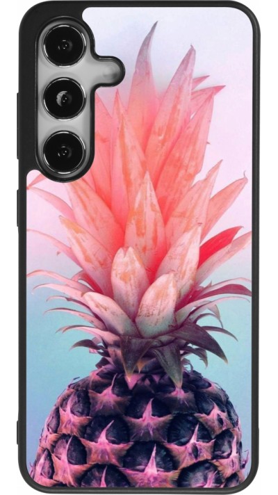 Coque Samsung Galaxy S25 - Silicone rigide noir Purple Pink Pineapple