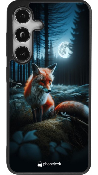 Coque Samsung Galaxy S25 - Silicone rigide noir Renard lune forêt
