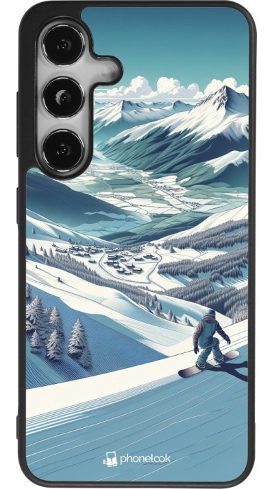 Coque Samsung Galaxy S25 - Silicone rigide noir Snowboarder Montagne