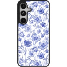 Samsung Galaxy S25 Case Hülle - Silikon schwarz Spring 23 watercolor blue flowers