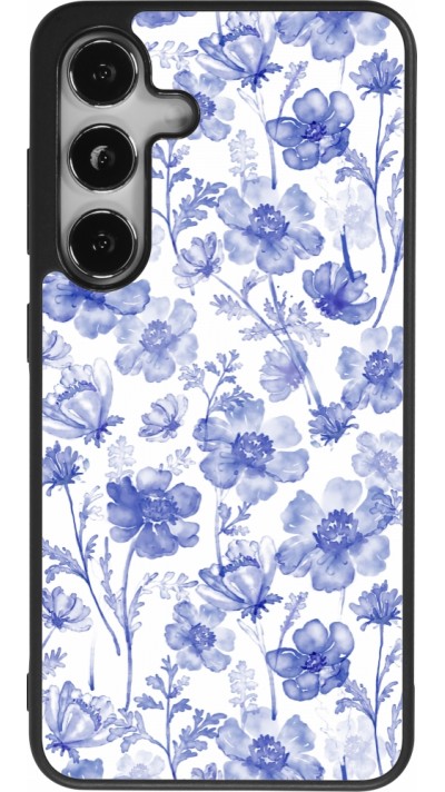 Samsung Galaxy S25 Case Hülle - Silikon schwarz Spring 23 watercolor blue flowers