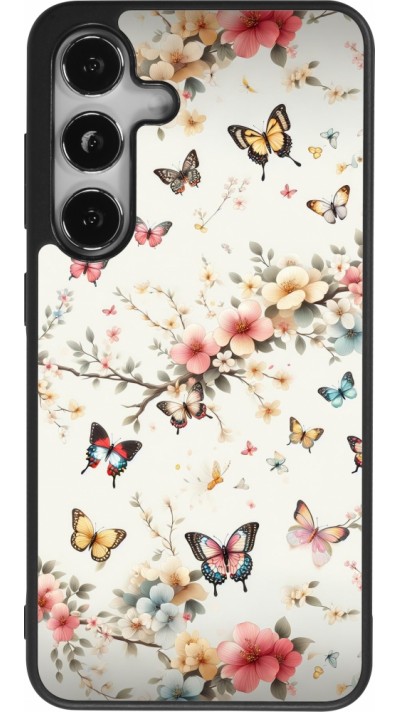 Coque Samsung Galaxy S25 - Silicone rigide noir Spring 25 Papillons Légers