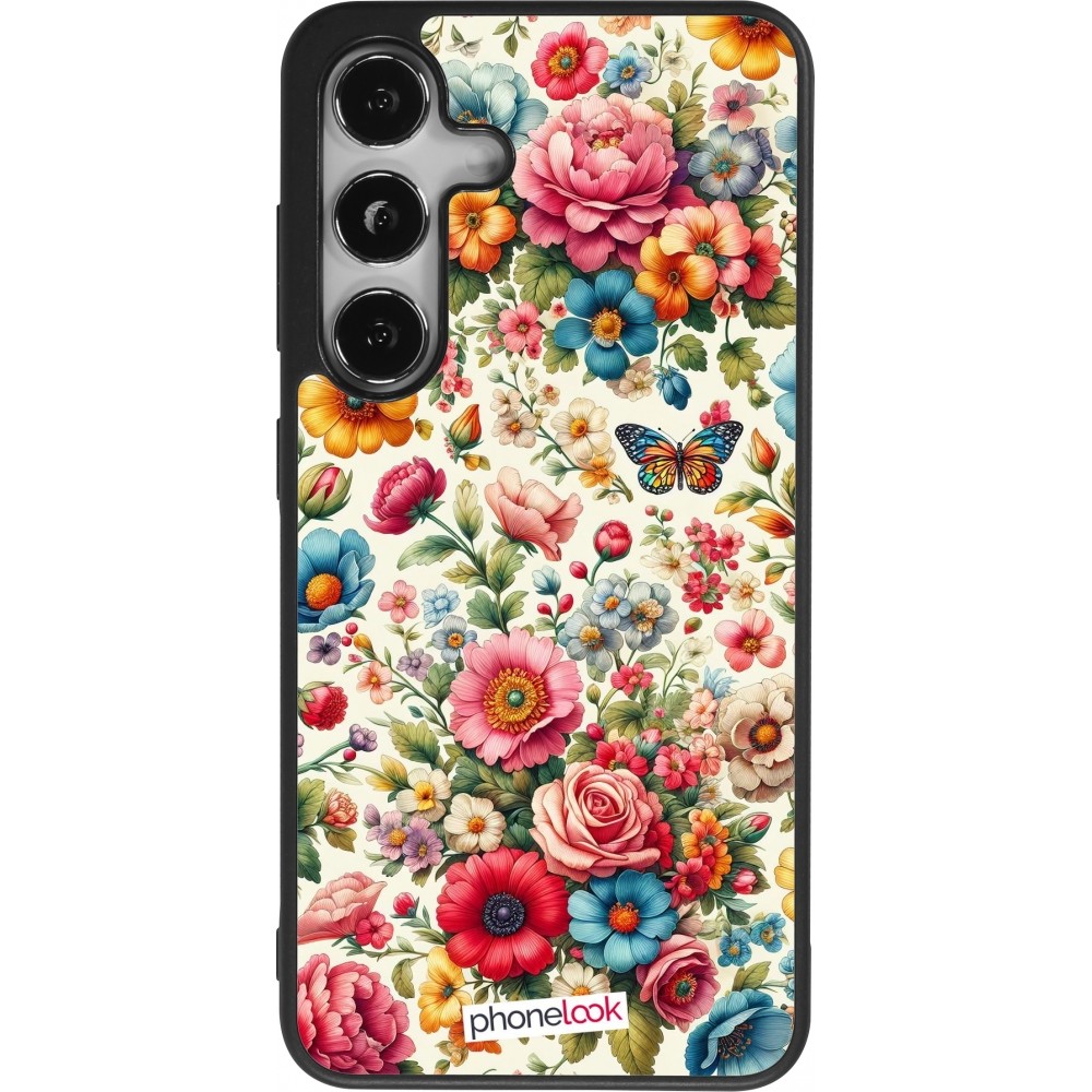 Coque Samsung Galaxy S25 - Silicone rigide noir Spring 25 printemps fleuri