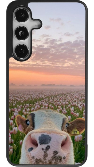 Samsung Galaxy S25 Case Hülle - Silikon schwarz Cow with tulips Spring 2026