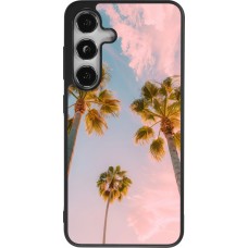 Coque Samsung Galaxy S25 - Silicone rigide noir Summer 2025 Palmiers