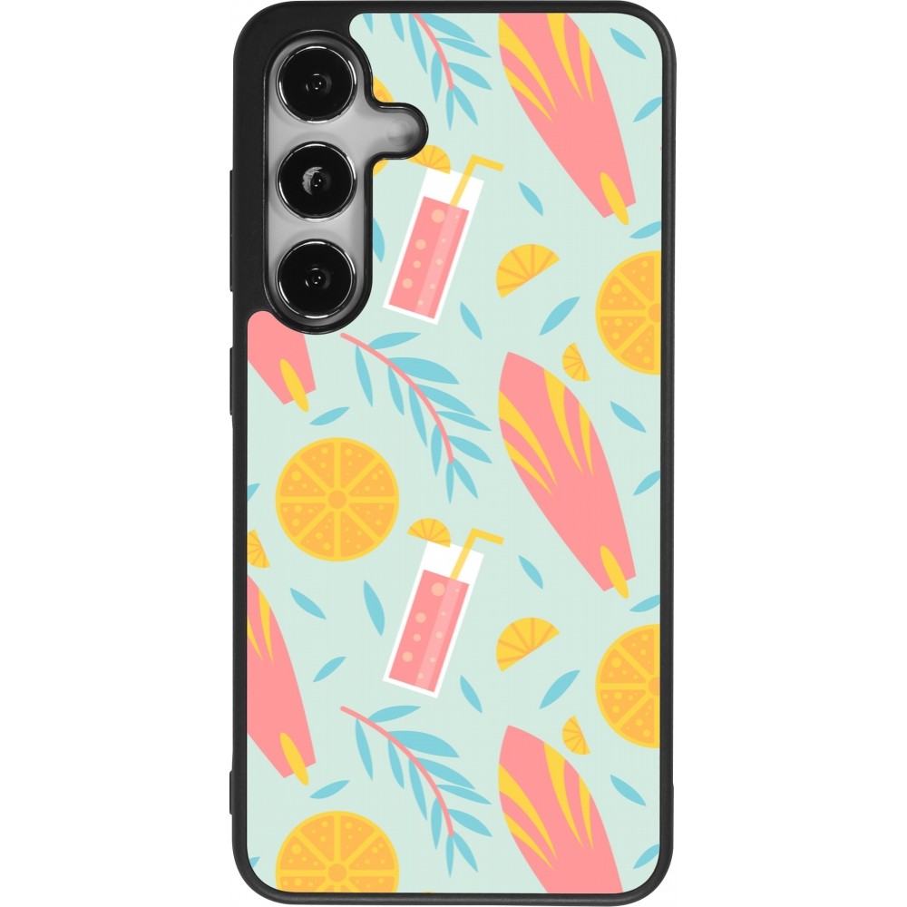 Coque Samsung Galaxy S25 - Silicone rigide noir Summer 2025 Pattern citron