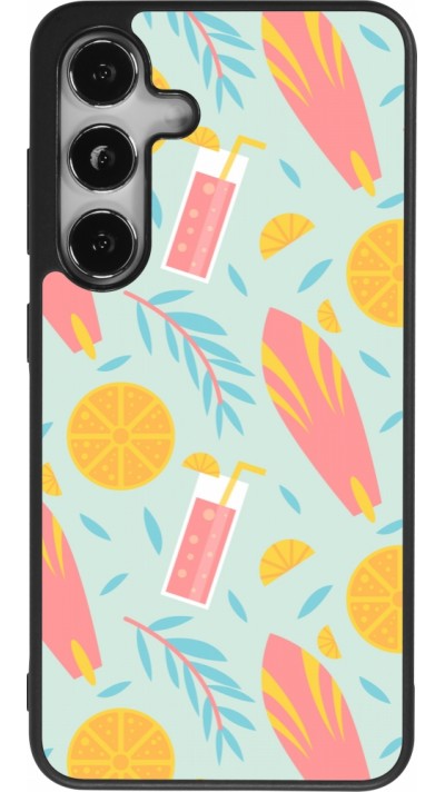 Coque Samsung Galaxy S25 - Silicone rigide noir Summer 2025 Pattern citron