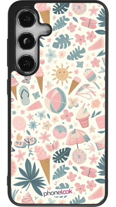 Coque Samsung Galaxy S25 - Silicone rigide noir Summer Pink Pattern