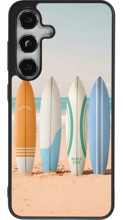 Coque Samsung Galaxy S25 - Silicone rigide noir Summer surfboard 2025