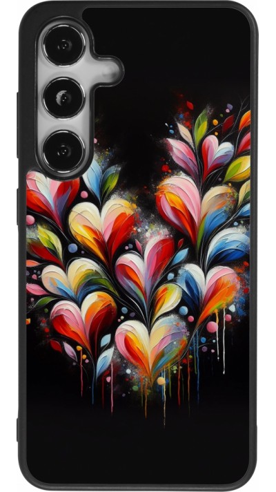 Coque Samsung Galaxy S25 - Silicone rigide noir Valentine 2024 Coeur Noir Abstrait