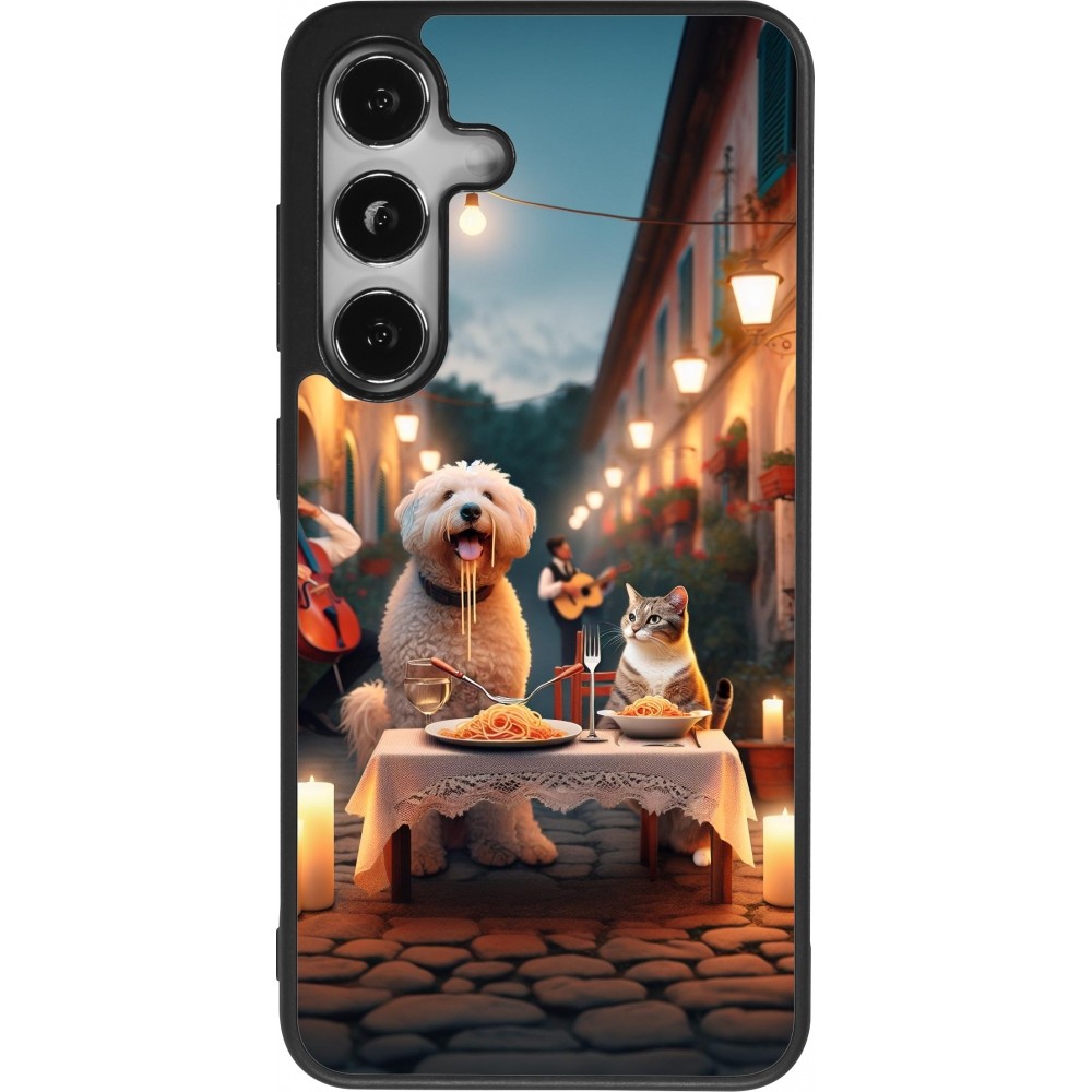 Coque Samsung Galaxy S25 - Silicone rigide noir Valentine 2024 Dog & Cat Candlelight