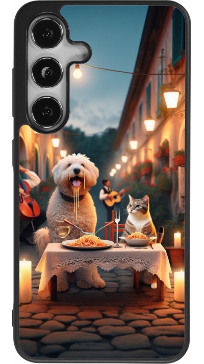Coque Samsung Galaxy S25 - Silicone rigide noir Valentine 2024 Dog & Cat Candlelight