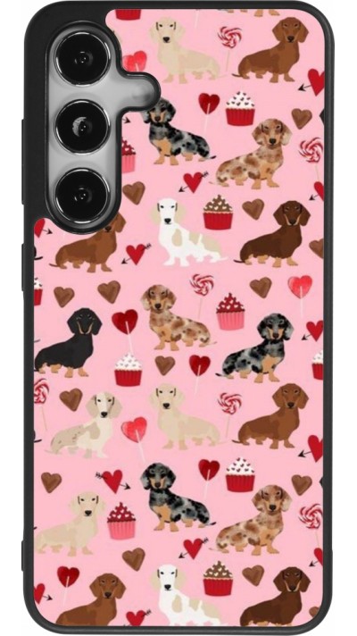 Coque Samsung Galaxy S25 - Silicone rigide noir Valentine 2024 puppy love