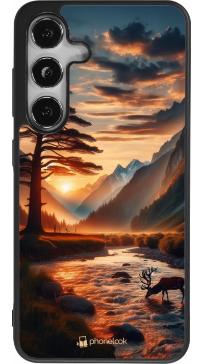 Coque Samsung Galaxy S25 - Silicone rigide noir Valley Sunset Deer Tree