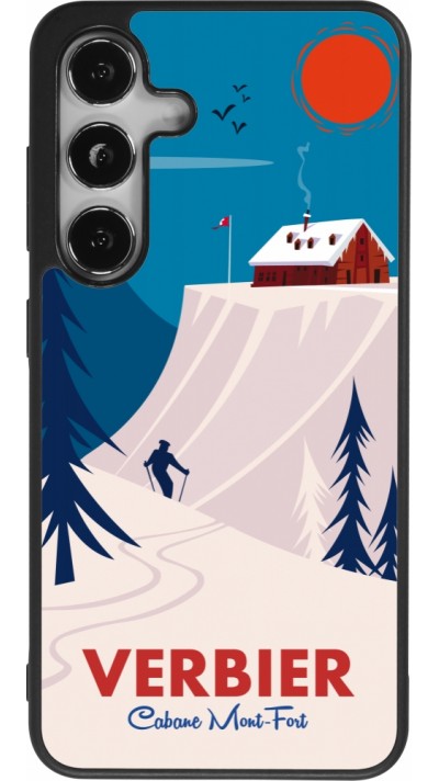 Coque Samsung Galaxy S25 - Silicone rigide noir Verbier Cabane Mont-Fort
