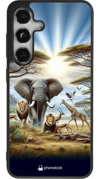 Coque Samsung Galaxy S25 - Silicone rigide noir Vie sauvage africaine
