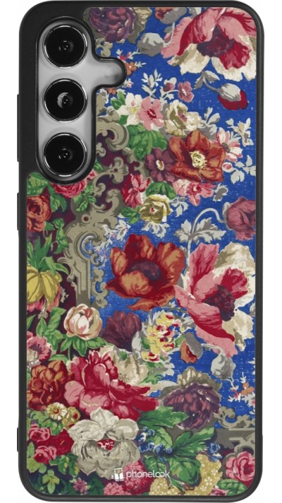 Coque Samsung Galaxy S25 - Silicone rigide noir Vintage Art Flowers