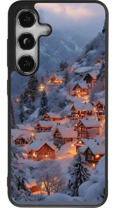 Coque Samsung Galaxy S25 - Silicone rigide noir Winter 25 Winter snowy village