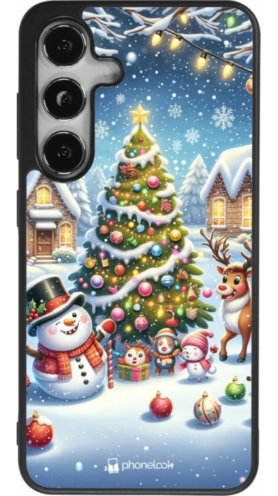 Samsung Galaxy S25 Case Hülle - Silikon schwarz Weihnachten 2023 Schneemann und Tannenbaum