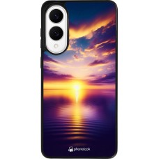 Coque Samsung Galaxy S25 Edge - Silicone rigide noir Coucher soleil jaune violet